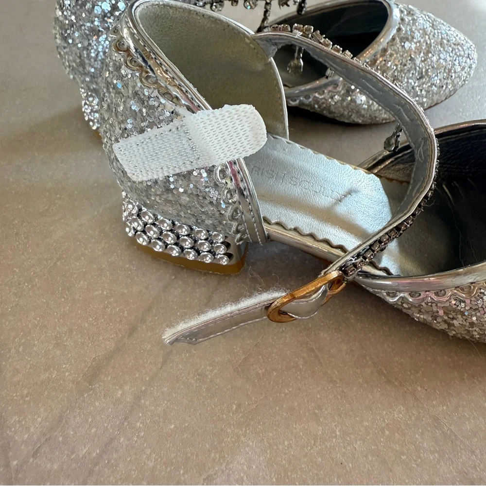 Trish Scully Miss Rodeo Silver Glitter Dress Shoes Girls Size 12 Jeweled Strap